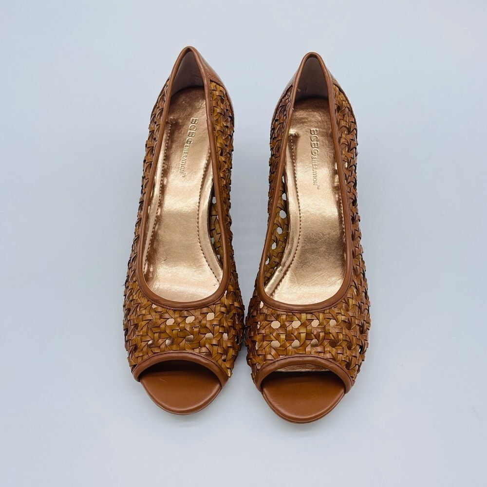 bcbgeneration leather open toe pump shoes